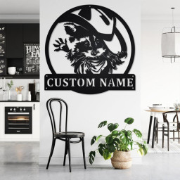 Custom Raccoon With Cowboy Hat Metal Wall Art, Personalized Raccoon Name Sign Decoration For Room, Raccoon Metal Home Decor, Custom Raccoon