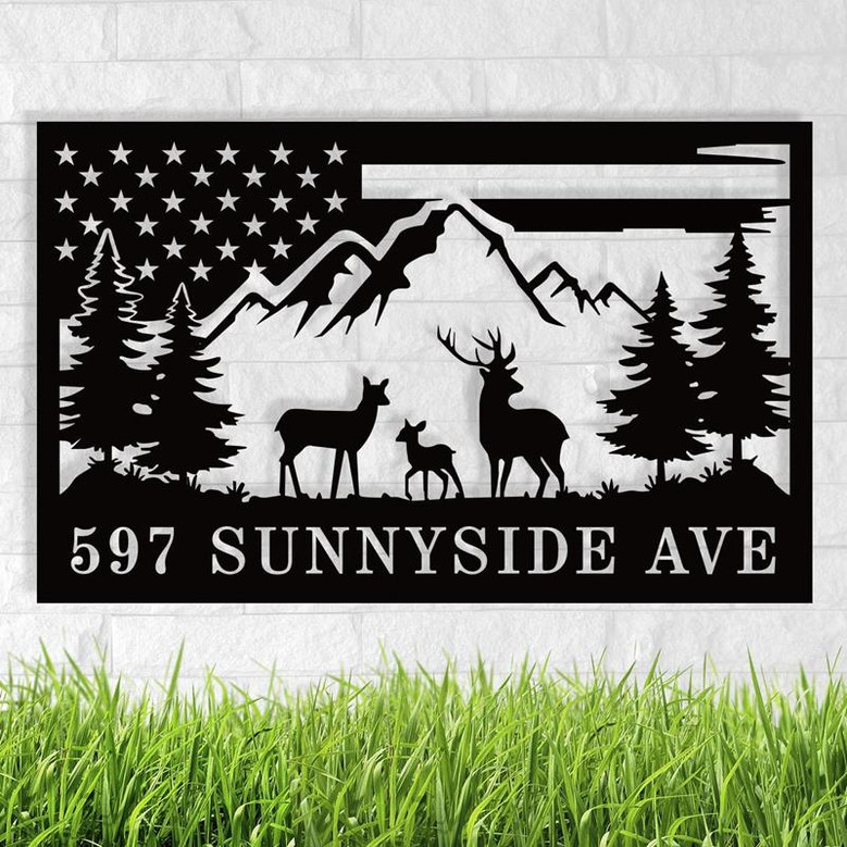 Address Signs For Houses Personalized Outdoor Address Name Sign With Deer Scene Hunting Camp Sign Housewarming Gift
