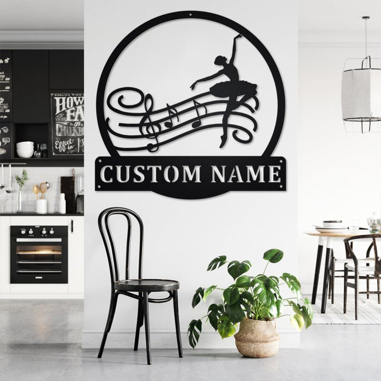 Custom Music Notes Ballet Metal Wall Art, Personalized Ballet Dancer Name Sign Decoration For Room, Ballet Dance Metal Home Decor, Ballet
