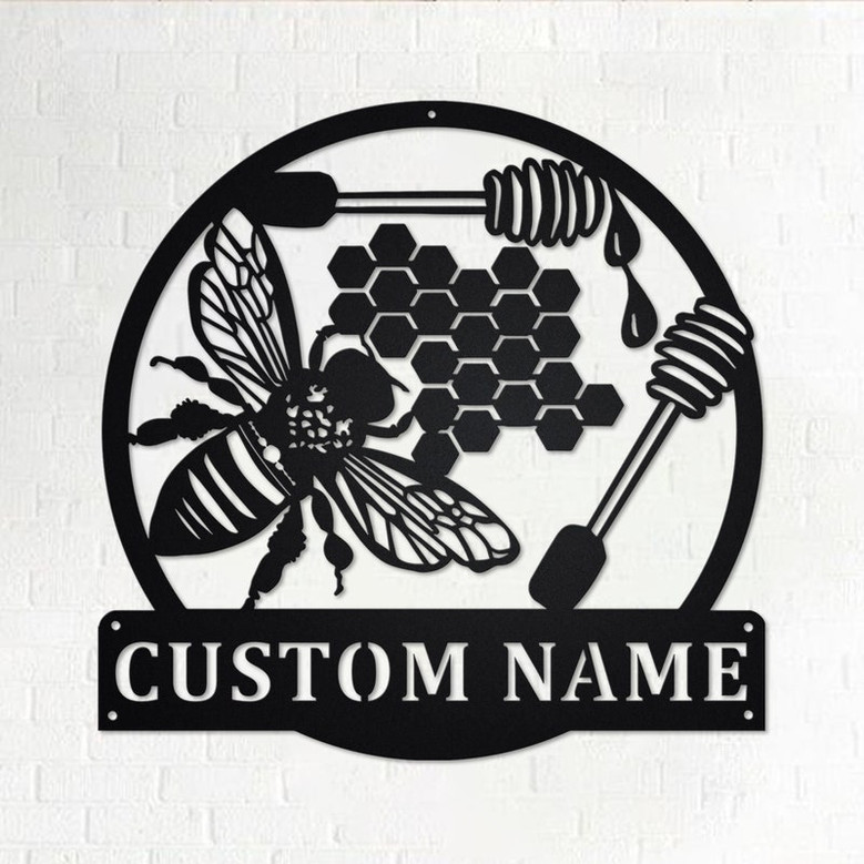 Custom Bee Honeycombs Metal Wall Art, Personalized Bee Honeycombs Name Sign Decoration For Room, Bee Honeycombs Home Decor, Custom Honey Bee