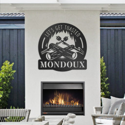 Campfire Sign With Custom Text, Personalized Metal Firepit Decor With Roasting Marshmallows