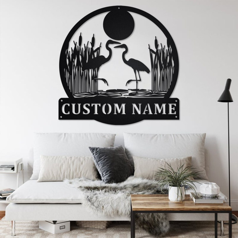 Custom Heron Couple Metal Wall Art, Personalized Heron Name Sign Decoration For Room, Heron Home Decor, Custom Heron, Heron Metal Decor