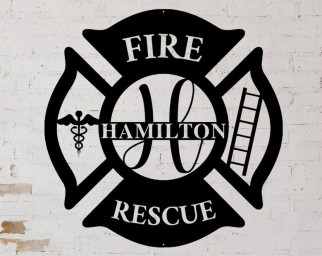 Personalized Metal Maltese Cross Sign-Firefighter gift-Monogram Door Hanger-Firefighter gift-Fire Rescue Metal Sign-Custom Metal Sign