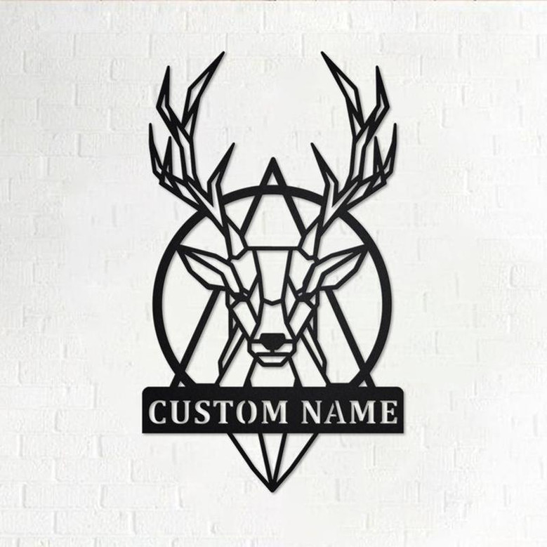 Custom Deer Geometric Metal Wall Art, Personalized Deer Geometric Name Sign Decoration For Room, Deer Home Decor, Custom Deer Geometric
