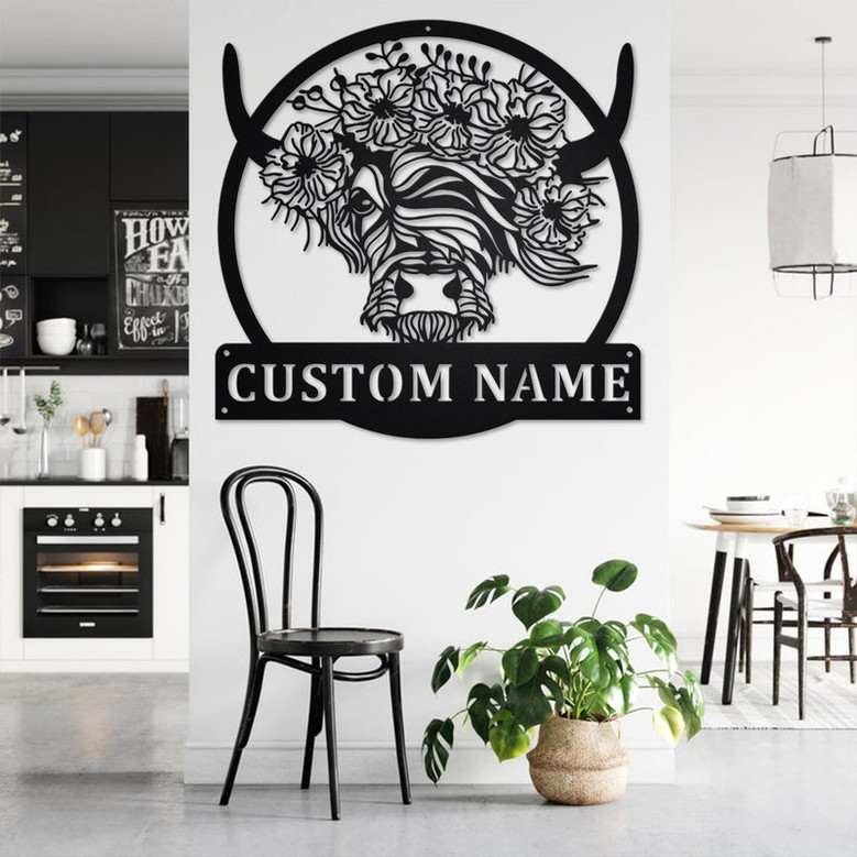 Custom Longhorn Cow Metal Wall Art,Personalized Longhorn Cow Name Sign Decoration For Room,Longhorn Cow Metal Home Decor,Custom Longhorn Cow