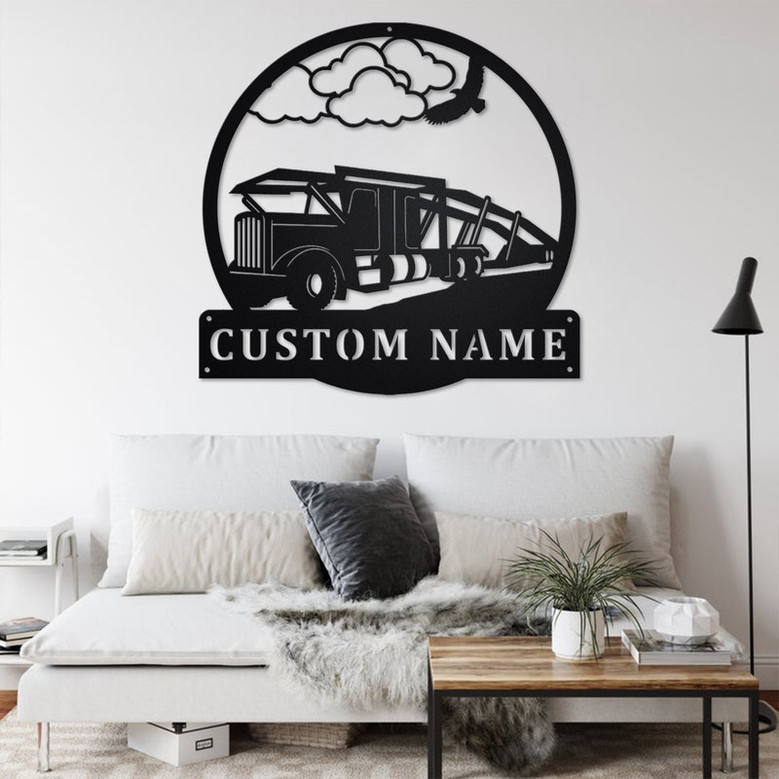 Custom Car Hauler Truck Metal Wall Art, Personalized Truck Driver Name Sign Decoration For Room, Car Hauler Truck Home Decor, Custom Truck