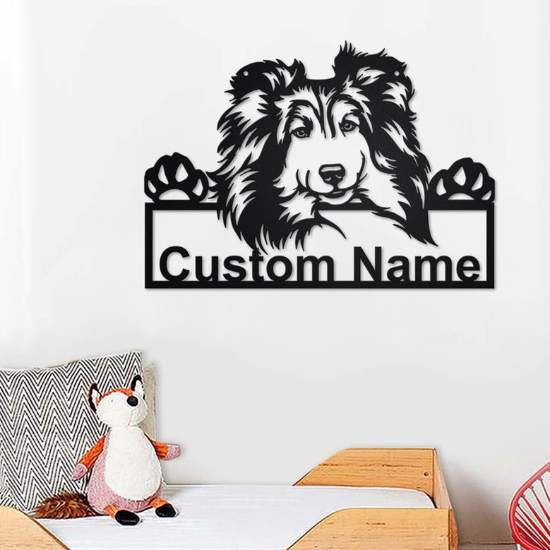 Custom Shetland Sheepdog Dog Metal Wall Art, Personalized Shetland Sheepdog Name Sign Decoration For Room, Shetland Sheepdog Home Decor