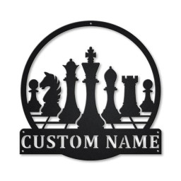 Personalized Chess Monogram Cut Metal Sign, Hobbies Gift