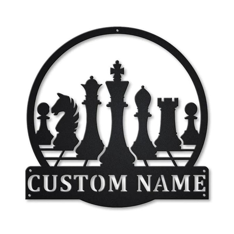 Personalized Chess Monogram Cut Metal Sign, Hobbies Gift