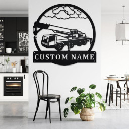 Custom Crain Truck Metal Wall Art, Personalized Truck Driver Name Sign Decoration For Room, Crain Truck Home Decor, Custom Truck