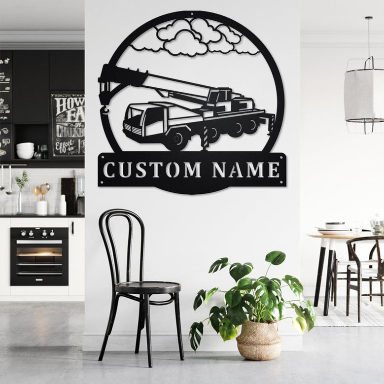 Custom Crain Truck Metal Wall Art, Personalized Truck Driver Name Sign Decoration For Room, Crain Truck Home Decor, Custom Truck