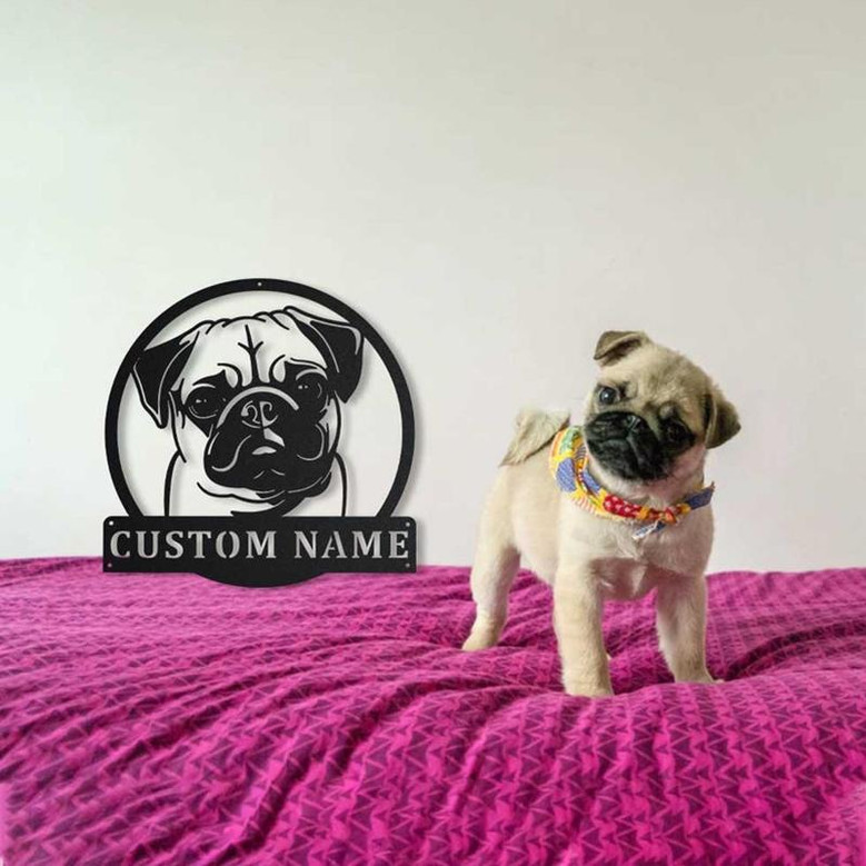Personalized Pug Dog Monogram Metal Sign Art | Custom Pug Dog Metal Sign | Pug Dog Gifts for Men | Dog Gift