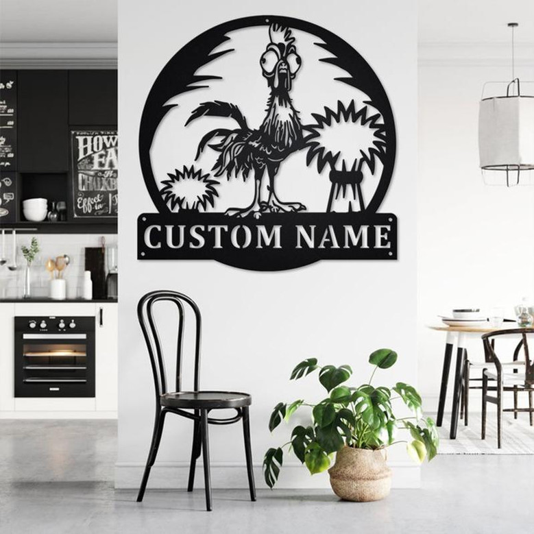 Custom Cockerel Crazy Metal Wall Art, Personalized Rooster Name Sign Decoration For Room, Rooster Home Decor, Custom Rooster