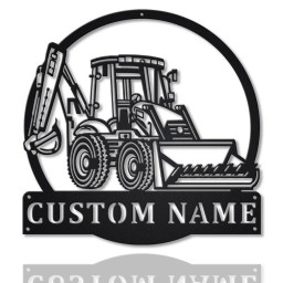 Personalized Backhoe Loader Truck Monogram Metal Sign Art, Custom Backhoe Loader Truck Metal Wall Art
