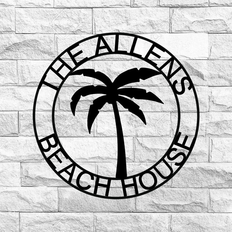 Beach House Personalized, Steel Metal Wall Sign, Wall Customized with Name and Palm Trees, Personalized Palm Tree Metal Sign, Beach Decor