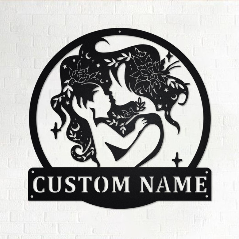 Custom Floral Mom And Baby Metal Wall Art, Personalized Mom And Baby Name Sign Decoration For Room, Mom And Baby Home Decor, Love Baby