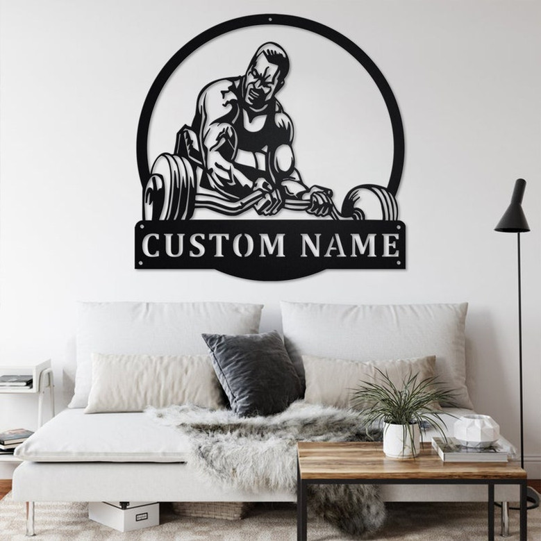 Custom Powerlifting Man Metal Wall Art, Personalized Powerlifting Name Sign Decoration For Room, Powerlifting Metal Home Decor, Powerlifting