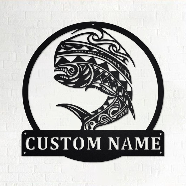 Custom Tribal Mahi Mahi Fish Metal Wall Art, Personalized Mahi Mahi Name Sign Decoration For Room, Mahi Mahi Home Decor, Custom Mahi Mahi