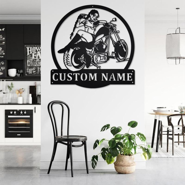 Custom Sexy Girl Motorcycle Metal Wall Art, Personalized Motorcycle Name Sign Decoration For Room, Motorcycle Home Decor, Custom Motorcycle