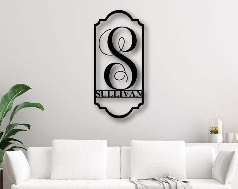 Custom Metal Name Sign-Initial Letter Name Sign-Personalized Last Name Sign-Door Hanger-Outdoor Metal Sign-Wedding Gift-Monogram