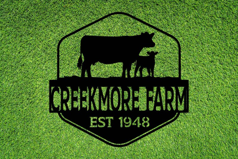 Custom Metal Farm Name Sign, Farmhouse Decor, Personalized Cow Sign, Outdoor Wall Decor