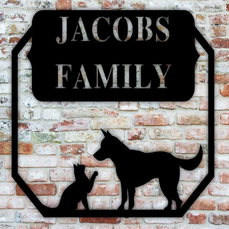 Custom Metal Address Sign, Cat and dog sign, Housewarming Gift, Custom Metal Sign, Outdoor Metal Sign