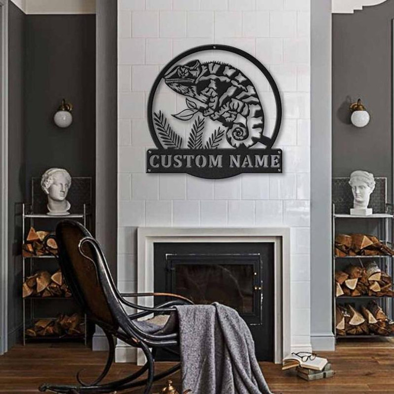 Personalized Chameleon Monogram Metal Sign Art ,Custom Chameleon Metal Sign, Chameleon Lover Sign Decoration For Living Room