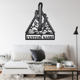 Custom Cactus With Cow Skull Metal Wall Art, Personalized Cactus Name Sign Decoration For Room, Cactus Home Decor , Custom Cactus