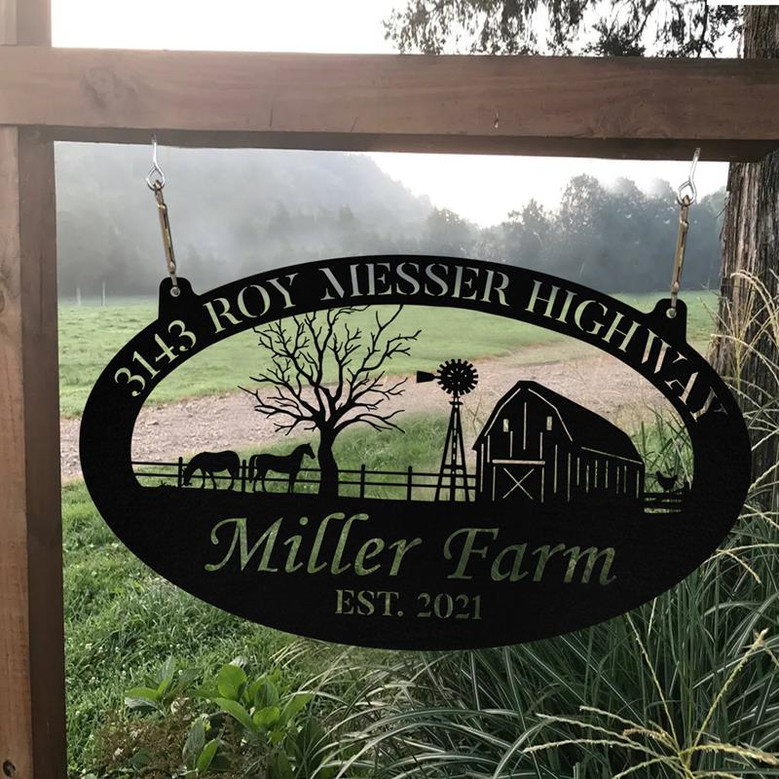 Personalized Metal Farm Sign Horse Chicken Monogram Custom Outdoor Farmhouse Front Gate Ranch Stable Wall Decor Art Gift