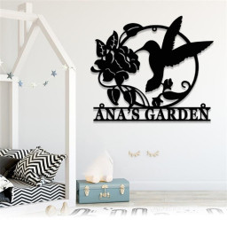 Custom Hummingbird Garden Metal Sign, Personalized Hummingbird Flower Name Metal Wall Art, Housewarming Gift