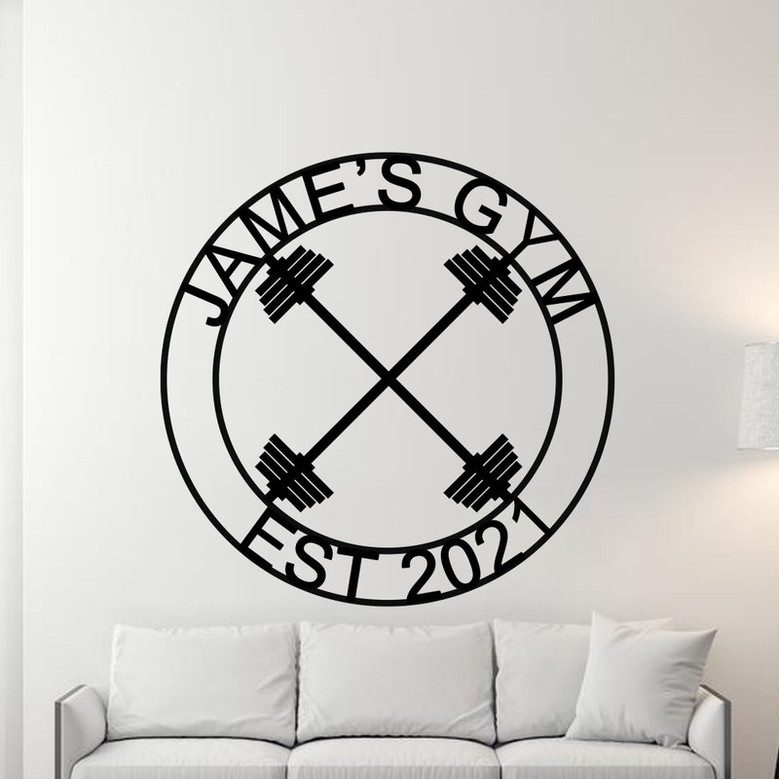 Personalized Gym Sign, Gym Name Sign, Home Gym Sign, Cross Fit Sign, Custom Weight Name Sign, Metal Wall Art, Barbell Sign, Outdoor Gym Sign