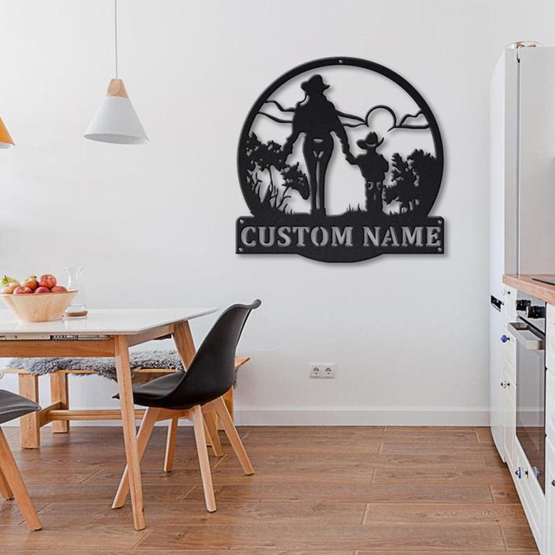 Personalized Cowgirl And Son Monogram Metal Sign Art , Custom Cowgirl And Son Metal Sign, Cowgirl Lover Sign Decoration For Living Room