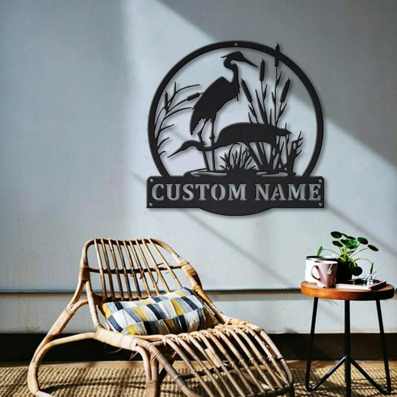 Personalized Herons Bird Monogram Metal Sign Art | Custom Herons Bird Metal Sign | Herons Bird Lover Sign Decoration For Living Room