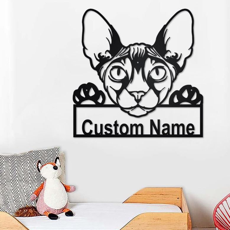 Custom Donskoy Cat Metal Wall Art, Personalized Donskoy Cat Name Sign Decoration For Room, Donskoy Cat Home Decor, Custom Donskoy Cat