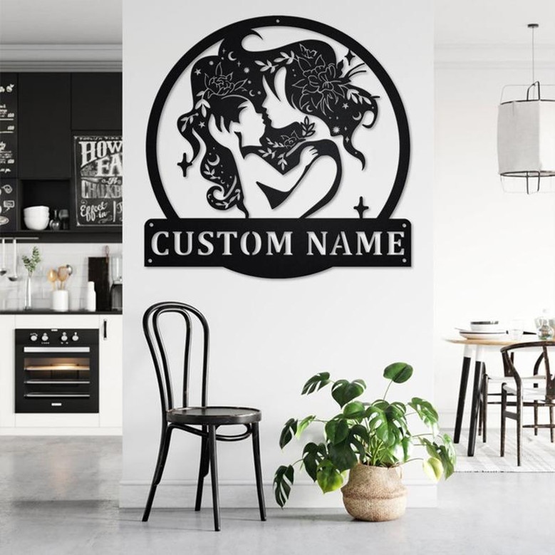 Custom Floral Mom And Baby Metal Wall Art, Personalized Mom And Baby Name Sign Decoration For Room, Mom And Baby Home Decor, Love Baby