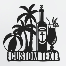 Beach Party Personalized Poolside Wall Art With Palm Trees, Beach Ball, Anchor Bottle & Cocktail