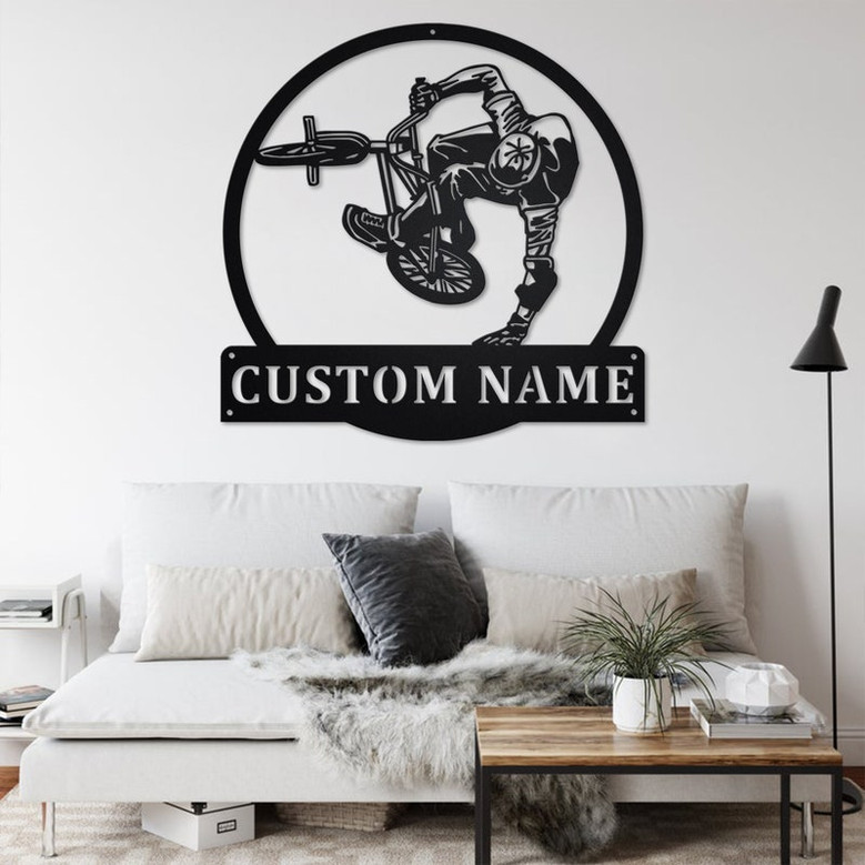 Custom BMX Biker Metal Wall Art, Personalized BMX Biker Name Sign Decoration For Room, BMX Biker Metal Home Decor, Custom Biker