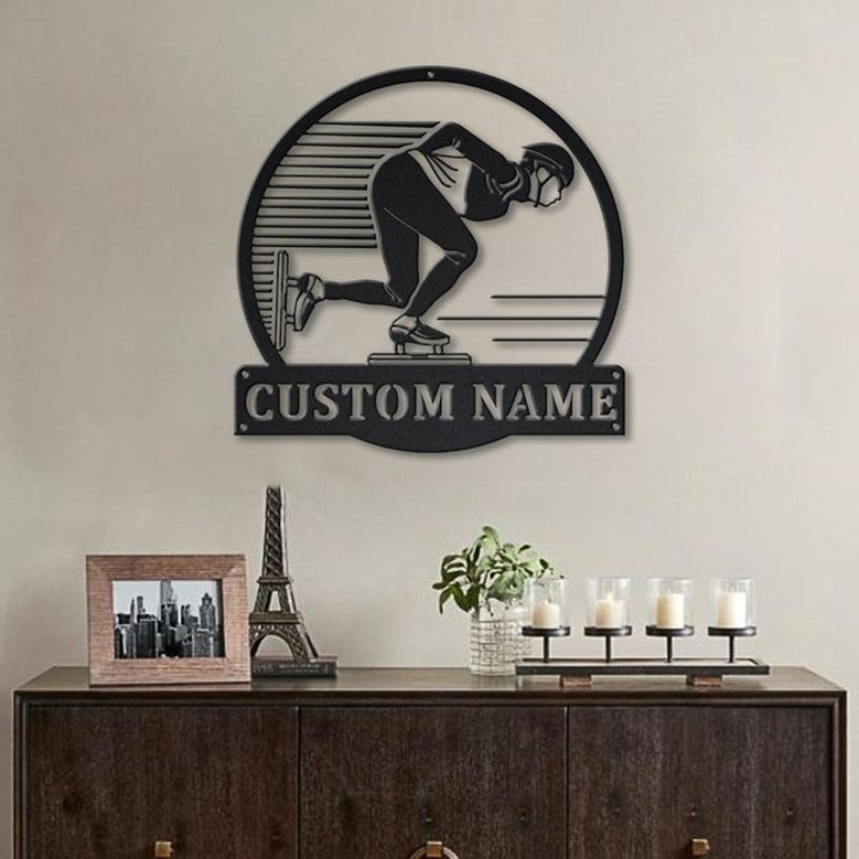 Personalized Speed Skating Monogram Metal Sign Art ,Custom Speed Skating Metal Sign, Speed Skating Lover Sign Decoration For Living Room