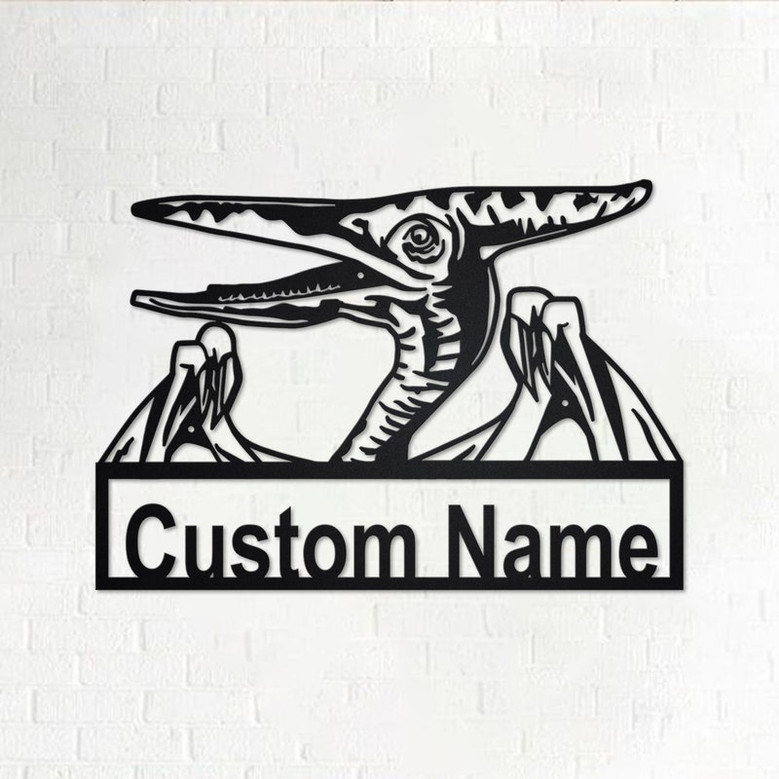 Custom Pterodactyl Dinosaur Metal Wall Art, Personalized Pterodactyl Dinosaur Name Sign Decoration For Room, Pterodactyl Dinosaur Home Decor