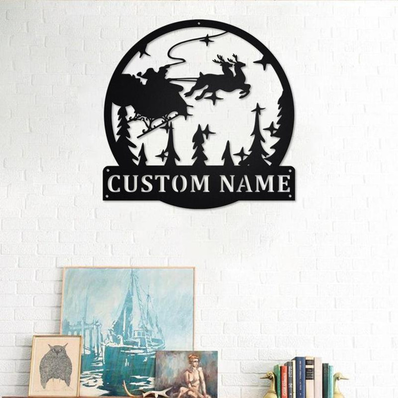 Custom Christmas Scene Metal Wall Art, Personalized Christmas Scene Name Sign Decoration For Room,Christmas Scene Home Decor, Christmas Gift