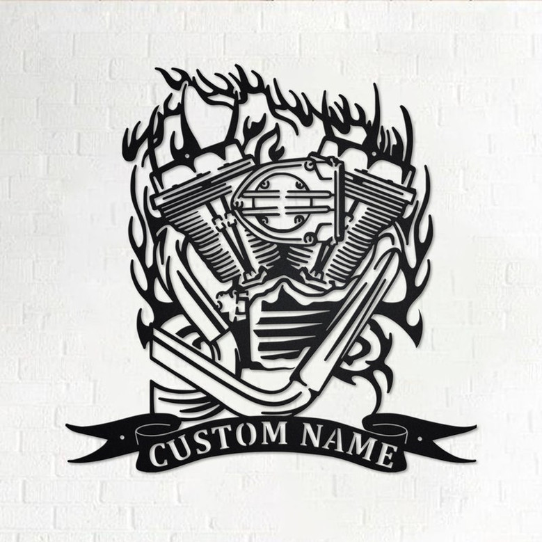 Custom Motorcycle Engine Metal Wall Art, Personalized Biker Name Sign Decoration For Room, Motor Mechanic Metal Home Decor, Custom Mechanic