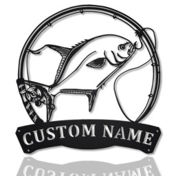 Personalized Florida Pompano Fishing Monogram Metal Sign Art Custom Florida Pompano Metal Sign Fishing Lover Sign Decoration For Living Room