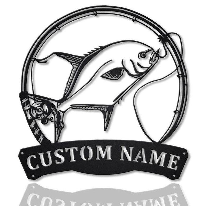 Personalized Florida Pompano Fishing Monogram Metal Sign Art Custom Florida Pompano Metal Sign Fishing Lover Sign Decoration For Living Room