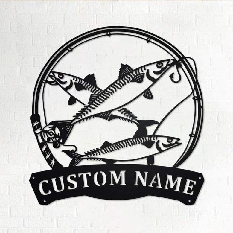 Custom Mackerel Fishing Metal Wall Art, Personalized Mackerel Fish Name Sign Decoration For Room, Mackerel Fish Metal Home Decor,Custom Fish