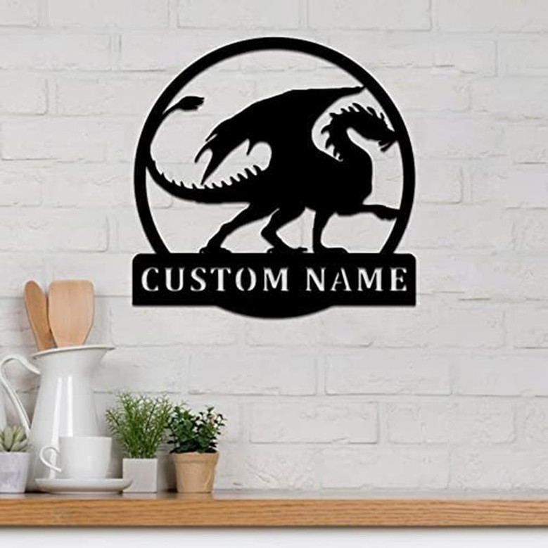 Personalized Metal Dragon Sign Decorative Last Name Wall Art Gift for Farmhouse