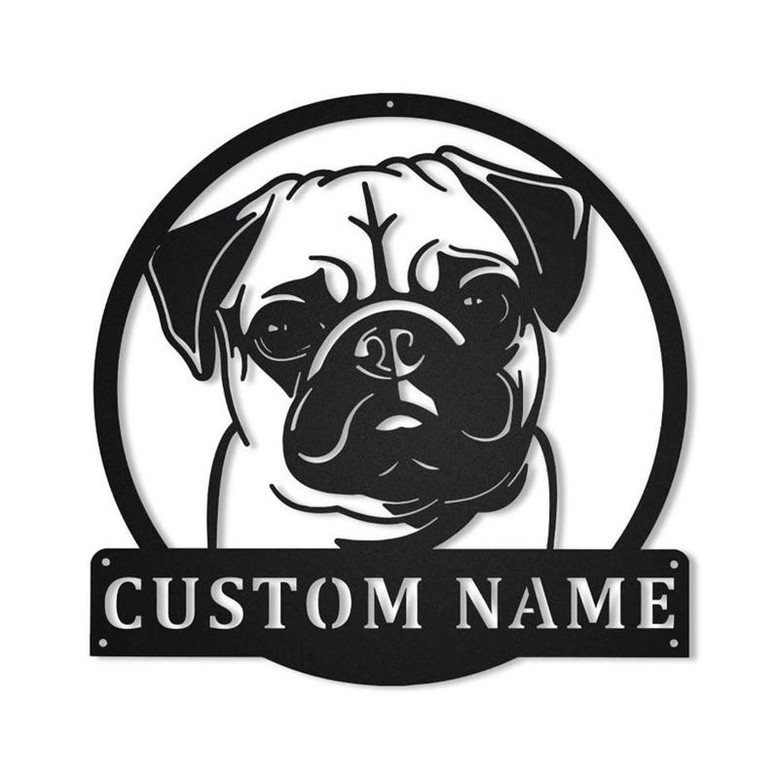 Personalized Pug Dog Monogram Metal Sign Art | Custom Pug Dog Metal Sign | Pug Dog Gifts for Men | Dog Gift