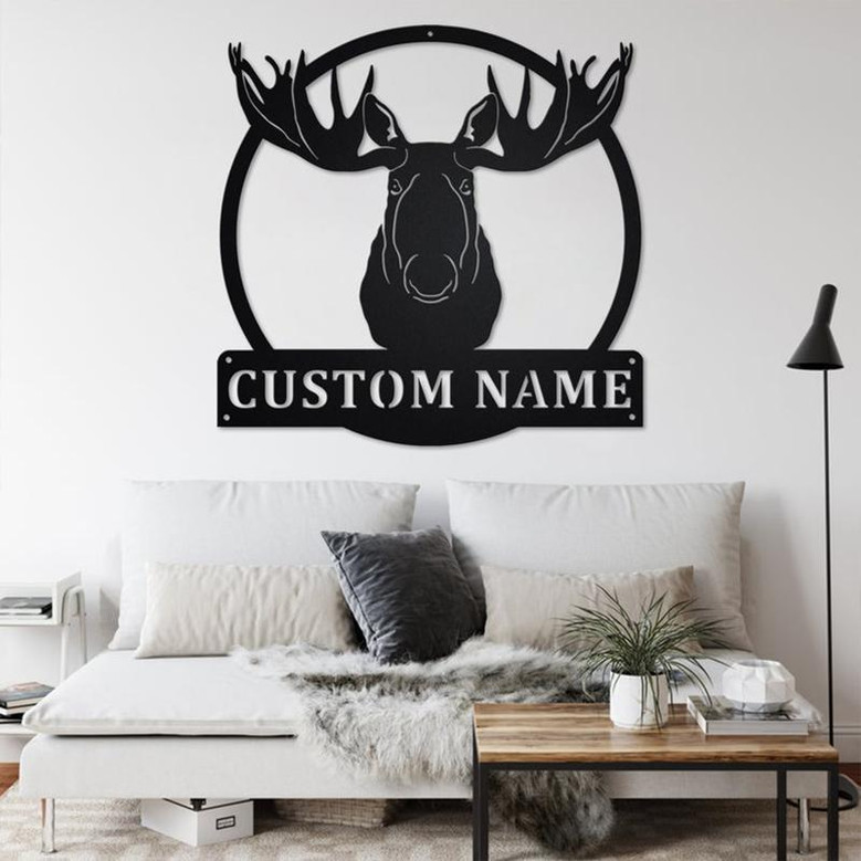 Custom Moose Head Metal Wall Art, Personalized Moose Head Name Sign Decoration For Room, Moose Head Home Decor, Custom Moose Head,Moose Gift