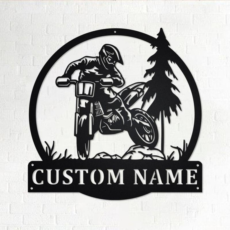 Custom Motocross Rider Metal Wall Art, Personalized Biker Name Sign Decoration For Room, Motorcycle Metal Home Decor, Custom Motocross Rider