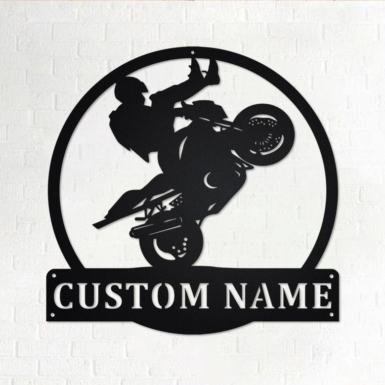 Custom Motocross Motorcycle Metal Wall Art, Personalized Biker Name Sign Decoration For Room, Motorcycle Metal Home Decor, Custom Motocross