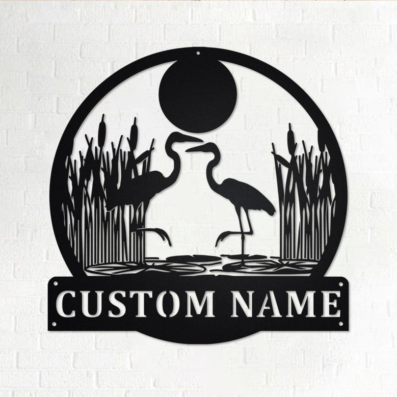 Custom Heron Couple Metal Wall Art, Personalized Heron Name Sign Decoration For Room, Heron Home Decor, Custom Heron, Heron Metal Decor